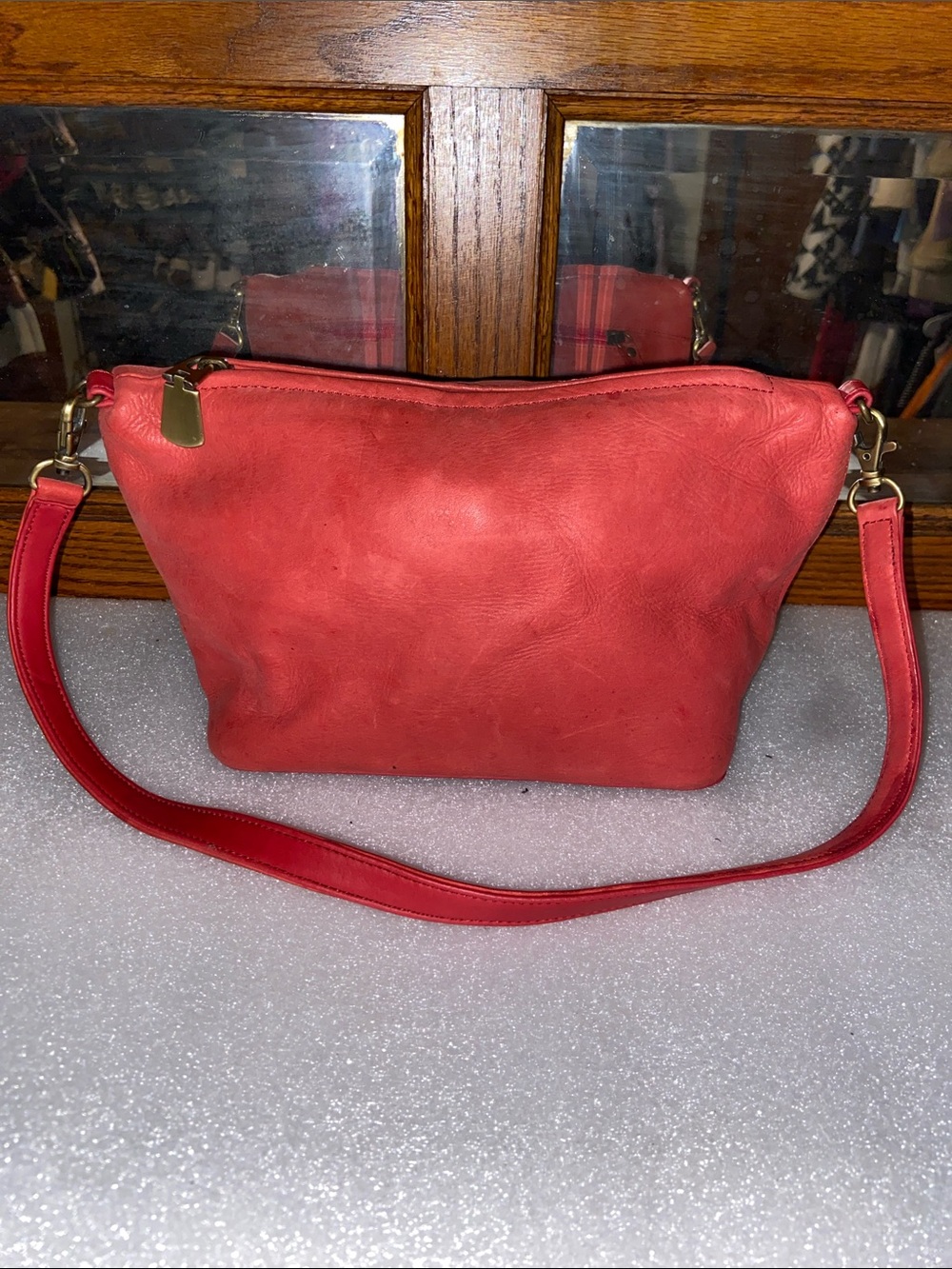 Great American Leatherworks Red Leather Shoulder Bag with Detachable Strap